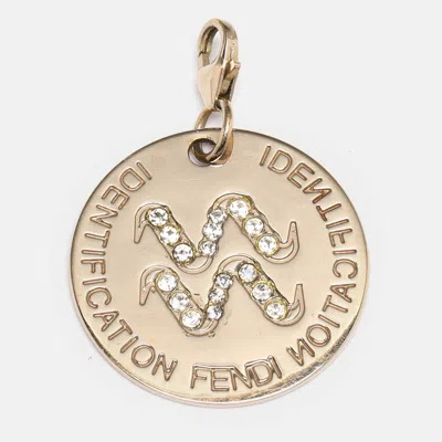 Pre-owned Fendi Gold Tone Hardware Crystal Identification Pendant