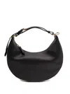 Fendi Women Hobo Graphy Black Leather Handbag With Metal Logo Woman In Black