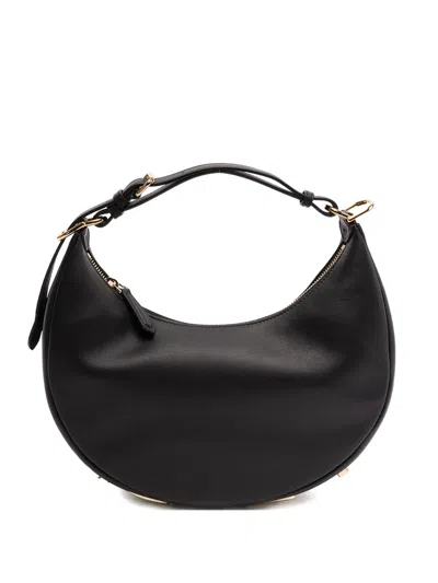 Fendi Gold-tone Lettering Half-moon Shoulder Bag In Black