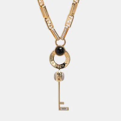 Pre-owned Fendi Gold Tone Metal Crystal Master Key Necklace