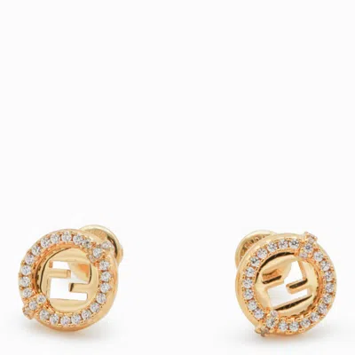 Fendi Gold Tone Metal Earrings In Brown
