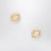 Fendi Ever Round Stud Earrings With White Crystal Bezels Accessories In Gold