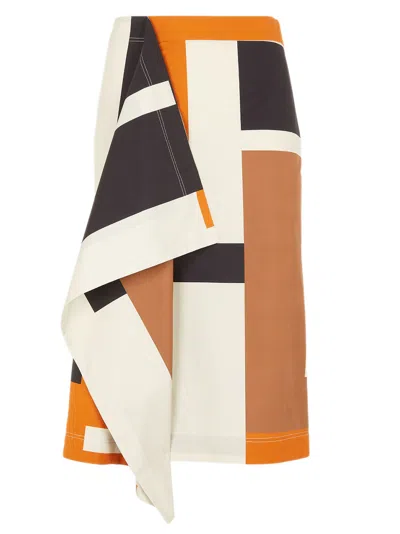 Fendi Cotton Skirt With Maxi Ff Puzzle Motif In Multicolor