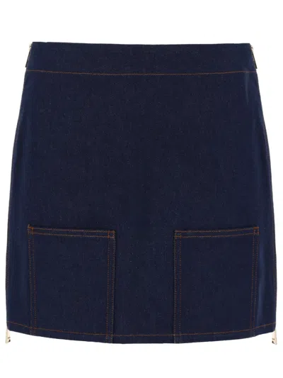 Fendi Gonna Mini In Denim Ff In Blue
