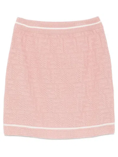 Fendi Kids' Gonna Mini In Maglia Di Cotone Con Logo In Pink