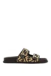 Fendi Slide Sandals With Patterned Woven Upper In Brown