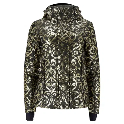 Pre-owned Fendi Goose Down Brocade & Fox Fur Trim Coat In Black