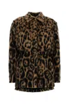 Fendi Women Multicolor Coat With Ff Buckled Belt On The Front And All-over Leopard Motif In Wool Ble In Animalier