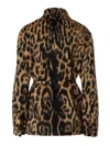 Fendi Women Multicolor Coat With Ff Buckled Belt On The Front And All-over Leopard Motif In Wool Ble In Animal Print