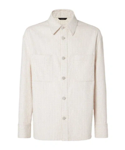 Fendi Go-to White Denim Jacket With Topstitching