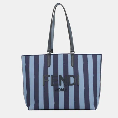 Pre-owned Fendi Go-to-shopper Tote Navy/blue Canvas Leather