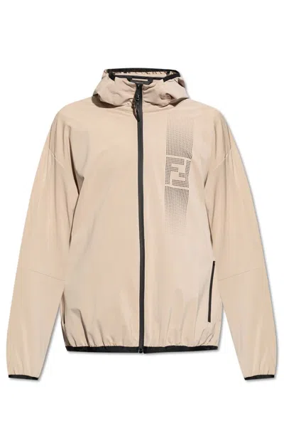 Fendi Gradient Ff Detail Zipped Hooded Jacket In Beige