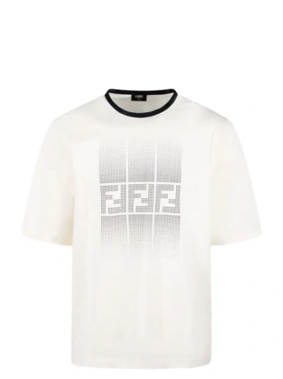 Fendi Ff Print Cotton T-shirt In Natural,black