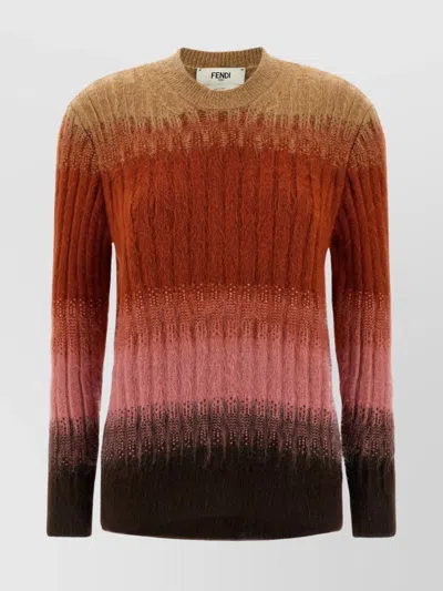 FENDI GRADIENT LONG SLEEVE KNIT CREW NECK