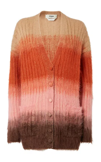 Fendi Gradient Mohair-blend Cardigan In Brown