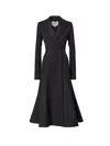 Fendi Women Black Flared Double-breasted Coat With Peak Revers In Wool Woman In Black