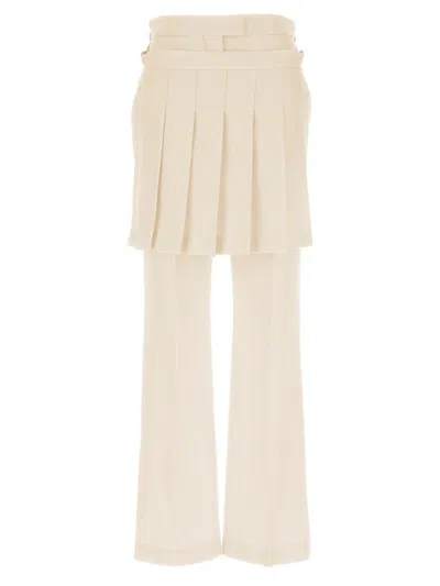 Fendi Ivory Wool Pant In Beige