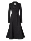 Fendi Women Black Flared Double-breasted Coat With Peak Revers In Wool Woman In Black
