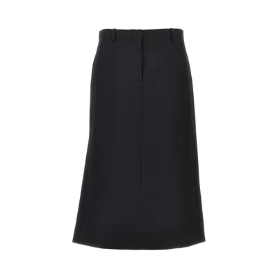 Fendi Grain De Poudre Wool Midi Skirt In Black