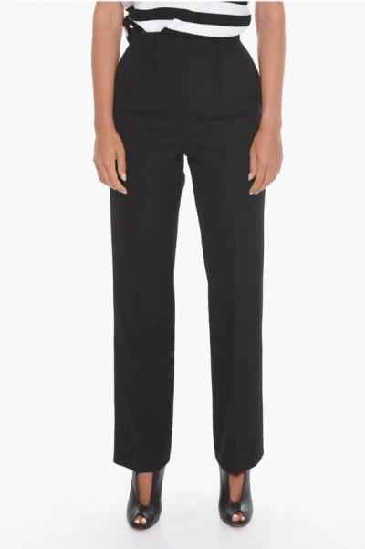 Fendi Grain De Poudre Wool Trousers With Welt Pockets In Black