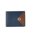 Fendi Lui Bi-fold Wallet In Blue Leather And Sellier Finish In Brown