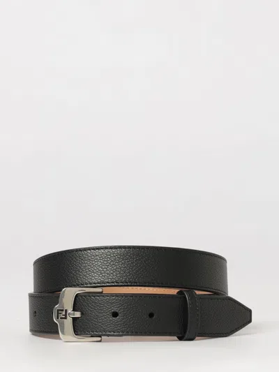 Fendi Grained Leather Ff Belt In Brown
