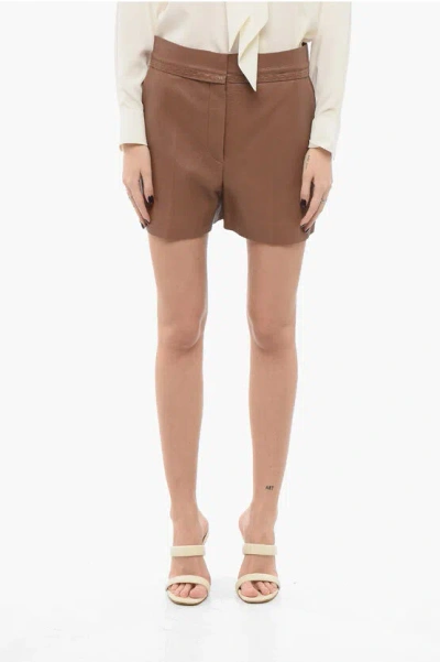FENDI GRAINED LEATHER PLEATED SHORTS