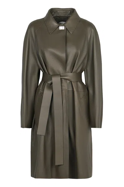 Fendi Grainy Deer Leather Coat In Multi