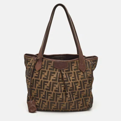 Pre-owned Fendi Grande Brown Zucca Canvas And Leather Tote