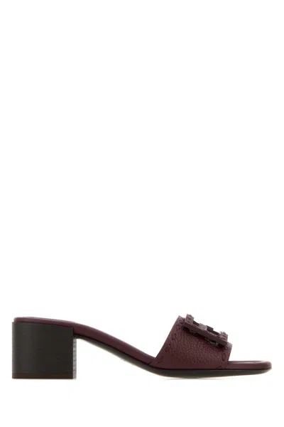 Fendi Grape Leather Baguette Mules In Burgundy