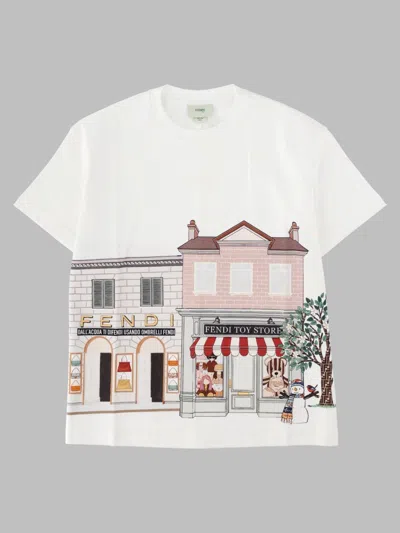 Fendi Graphic Interlock Cotton T-shirt In White