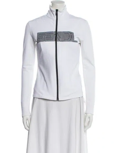 Pre-owned Fendi Graphic Print Biker Jacket In White