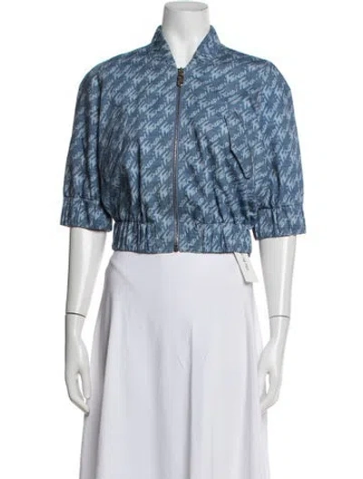 Pre-owned Fendi Graphic Print Bomber Jacket In Blue