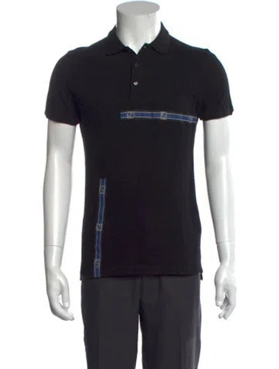Pre-owned Fendi Graphic Print Collar Polo Shirt In Black