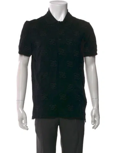 Pre-owned Fendi Graphic Print Collar Polo Shirt In Black
