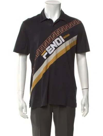 Pre-owned Fendi Graphic Print Collar Polo Shirt In Black