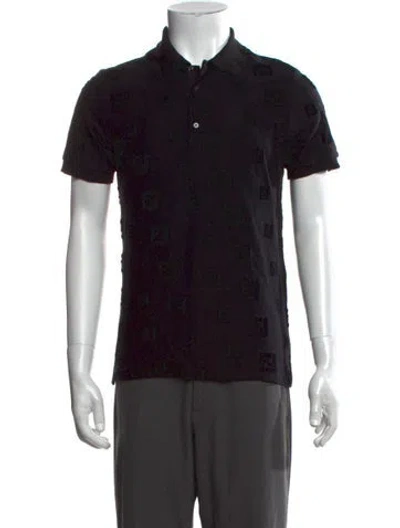 Pre-owned Fendi Graphic Print Collar Polo Shirt In Black