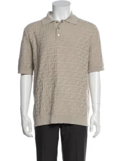 Pre-owned Fendi Graphic Print Collar Polo Shirt In Neutrals