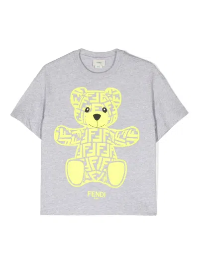 Fendi Kids' Graphic-print Cotton T-shirt In Grey