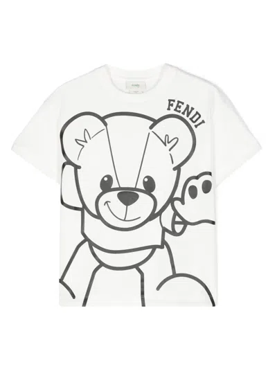 Fendi Kids' Graphic-print Cotton T-shirt In White