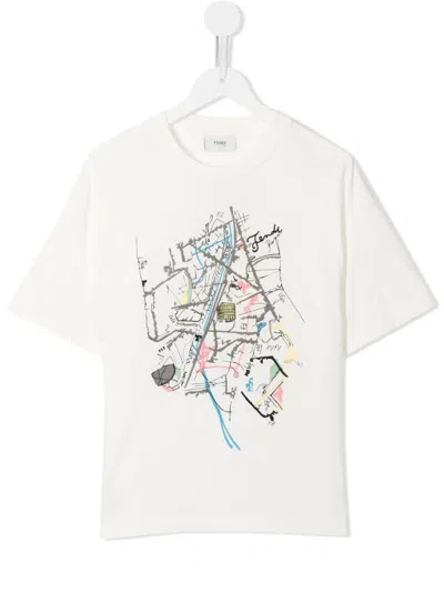 Fendi Kids' Graphic-print Cotton T-shirt In White