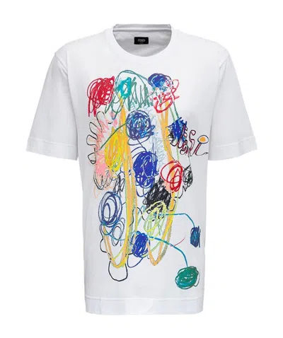 Fendi Graphic-print Cotton T-shirt In White