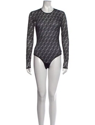 Pre-owned Fendi Graphic Print Crew Neck Bodysuit In Black