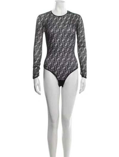 Pre-owned Fendi Graphic Print Crew Neck Bodysuit In Black