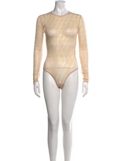 Pre-owned Fendi Graphic Print Crew Neck Bodysuit In Neutrals