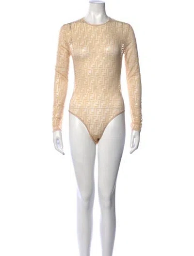 Pre-owned Fendi Graphic Print Crew Neck Bodysuit In Neutrals