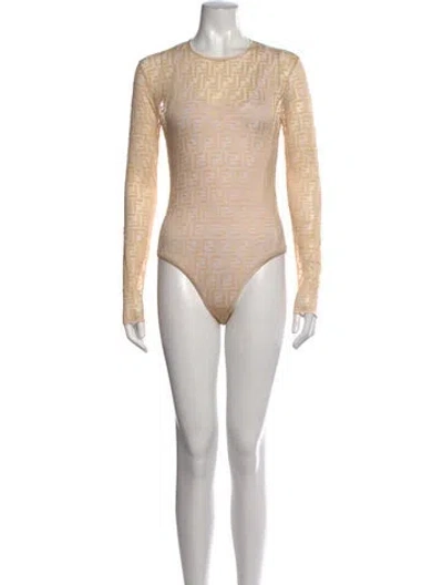 Pre-owned Fendi Graphic Print Crew Neck Bodysuit In Neutrals