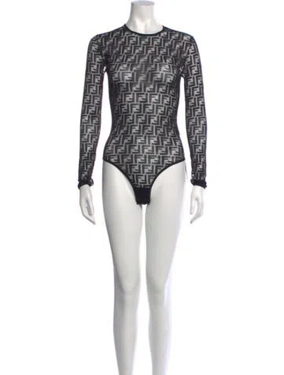 Pre-owned Fendi Graphic Print Crew Neck Bodysuit W/ Tags In Black