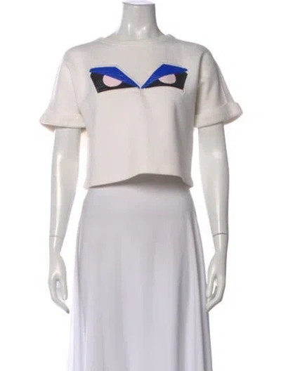 Pre-owned Fendi Graphic Print Crew Neck Crop Top In White