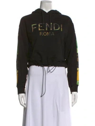 Pre-owned Fendi Graphic Print Crew Neck Hoodie In Black